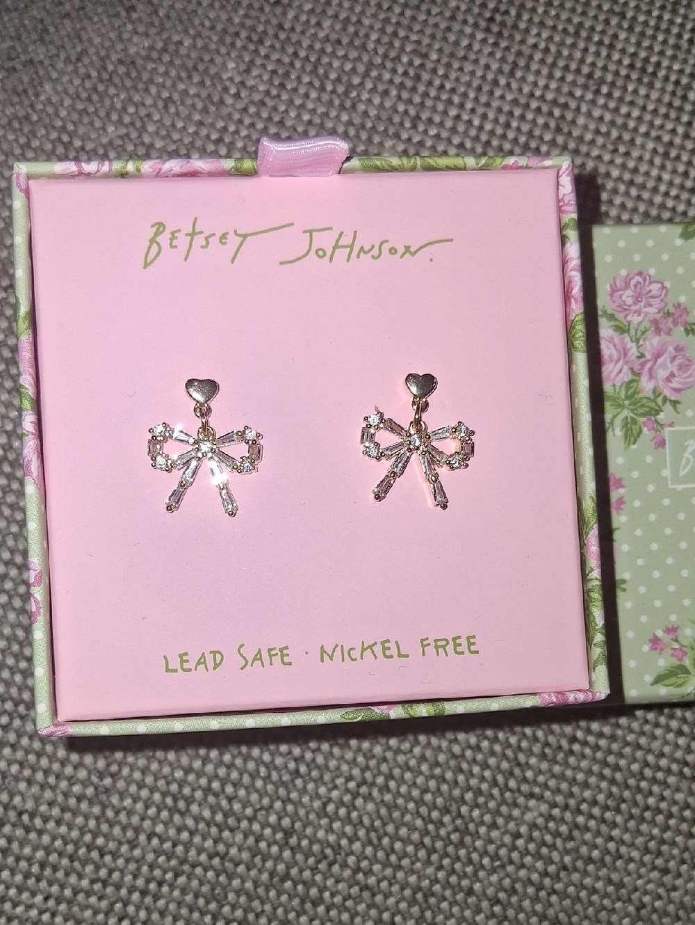 Betsey Johnson Rose Gold Crystal Bow Stud Earrings